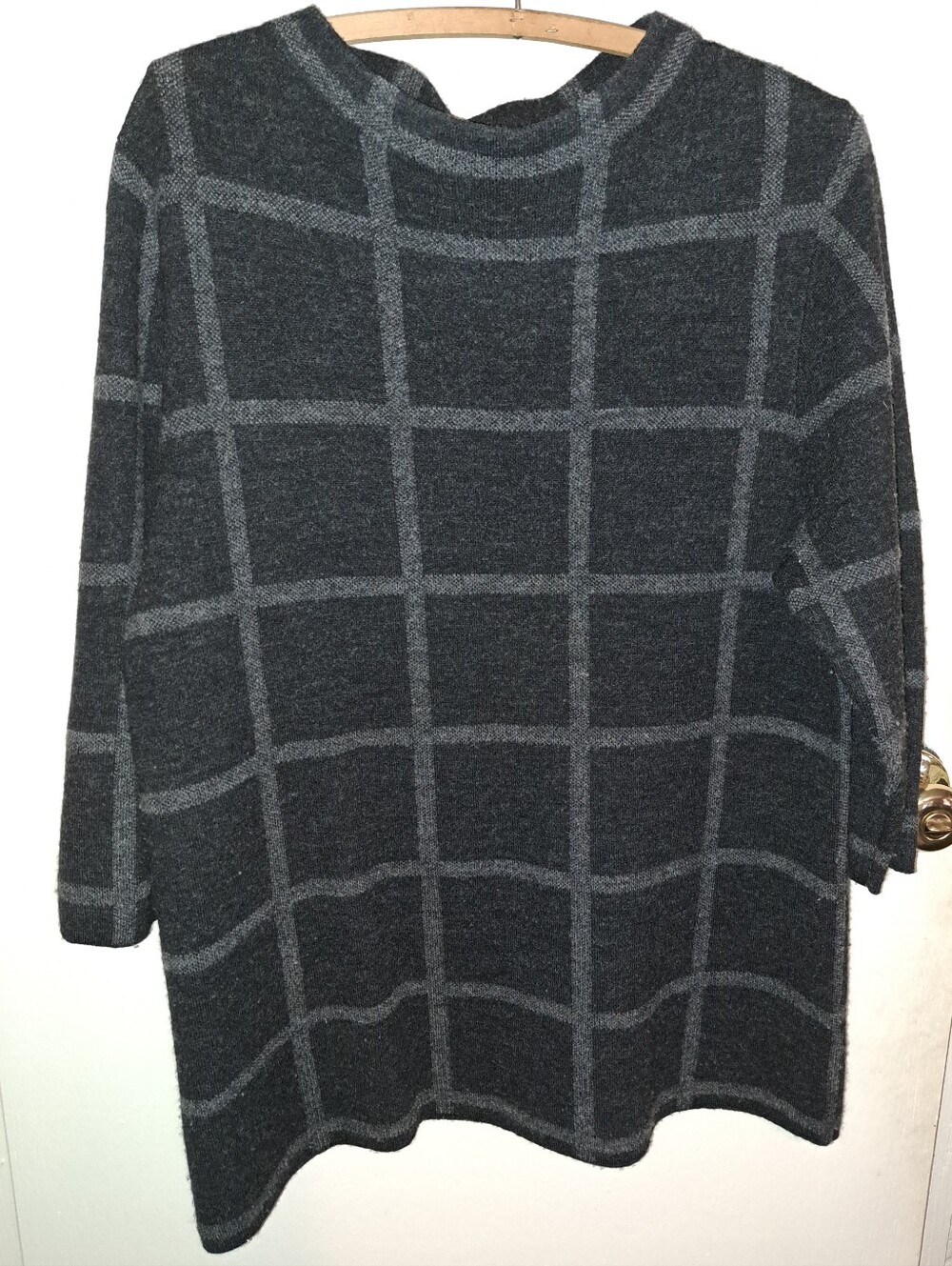 Eileen Fisher Charcoal & Light Gray Windowpane Crew Sweater